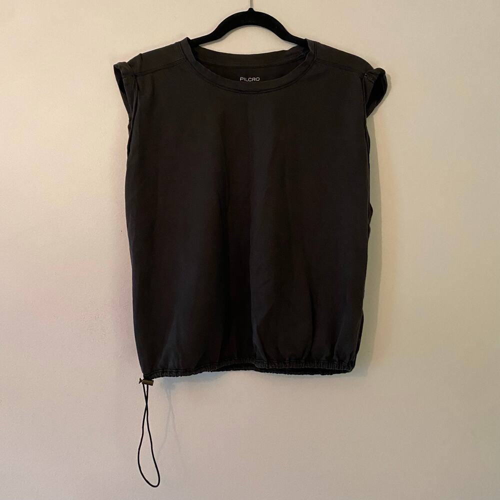 Pilcro Anthropologie Gray Black Cotton Sleeveless Drawstring Shirt Women Medium